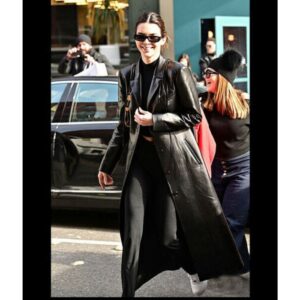 Black Leather Trench Coat for Women