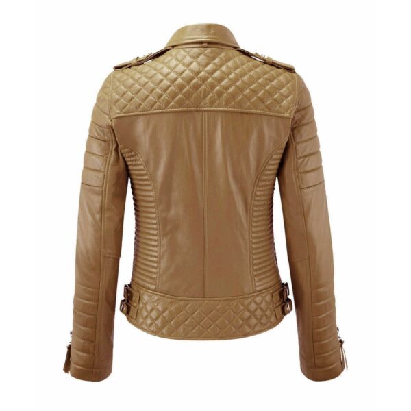 Womens Camel Beige Color Biker Leather Jacket