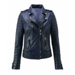 Turquoise Blue Color Biker Leather Jacket For Women