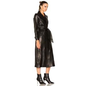 Women's Black Genuine Lambskin Leather Trench Coat Slim Fit Stylish Long Coat - Image 2