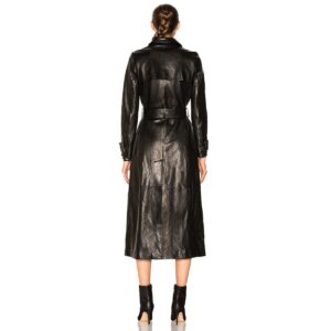 Women's Black Genuine Lambskin Leather Trench Coat Slim Fit Stylish Long Coat - Image 3