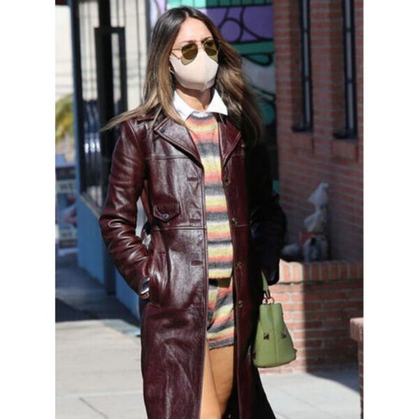 Burgundy Leather Trench Coat for Women