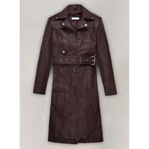 Authentic Luxury Women's Burgundy Genuine Lambskin 100% Real Leather Trench Coat - Image 4