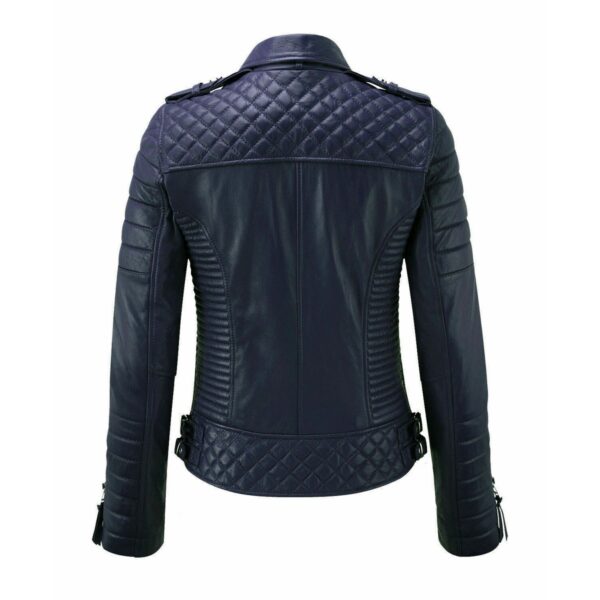 Navy Blue Color Biker Leather Jacket For Women