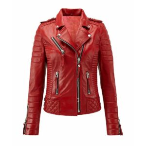 Dark Red Color Biker Leather Jacket For Women