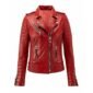 Red Biker Leather Jacket for Women