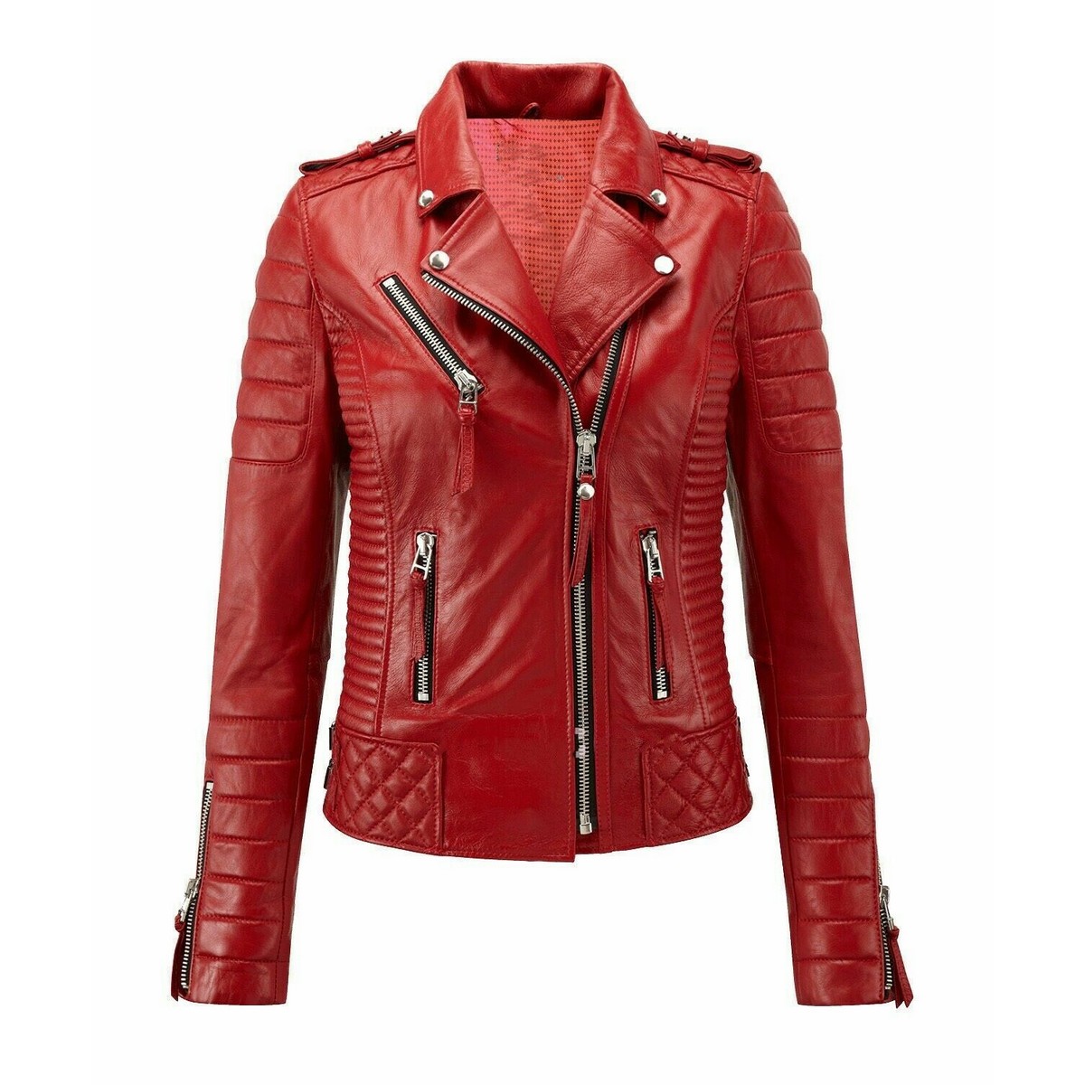 Dark Red Color Biker Leather Jacket For Women