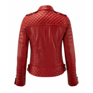 Dark Red Color Biker Leather Jacket For Women