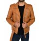 Tan Biker Leather Jacket for Men