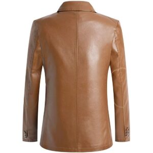 Authentic Luxury Men's Camel Beige Genuine Lambskin Leather 2 Button Coat Blazer - Image 2