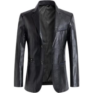 Authentic Luxury Men's Black Genuine Lambskin Leather 2 Button Coat Blazer - Image 1