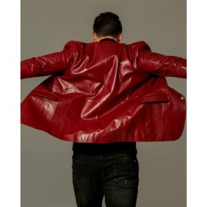 Authentic Luxury Men's Red Genuine Lambskin Leather 2 Button Coat Blazer - Image 4