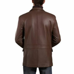 Authentic Luxury Men's Brown Genuine Lambskin Leather 2 Button Coat Blazer - Image 4