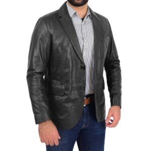 Men's Black Leather Blazer 100% Pure Soft Sheepskin 2 Button Coat Blazer - Image 2