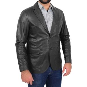 Men's Black Leather Blazer 100% Pure Soft Sheepskin 2 Button Coat Blazer - Image 3