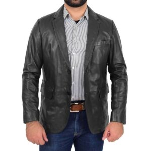 Men's Black Leather Blazer 100% Pure Soft Sheepskin 2 Button Coat Blazer - Image 1