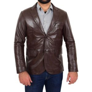 Men's Brown Leather Blazer 100% Pure Soft Sheepskin 2 Button Coat Blazer - Image 6