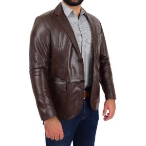 Men's Brown Leather Blazer 100% Pure Soft Sheepskin 2 Button Coat Blazer - Image 2