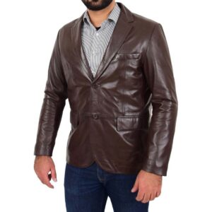 Men's Brown Leather Blazer 100% Pure Soft Sheepskin 2 Button Coat Blazer - Image 4