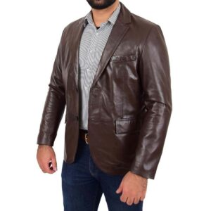 Men's Brown Leather Blazer 100% Pure Soft Sheepskin 2 Button Coat Blazer - Image 3