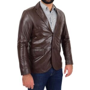 Men's Brown Leather Blazer 100% Pure Soft Sheepskin 2 Button Coat Blazer - Image 5