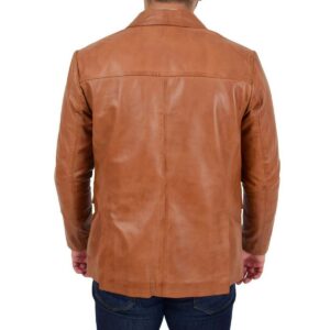 Men's Tan Leather Blazer 100% Pure Soft Sheepskin 2 Button Coat Blazer - Image 7