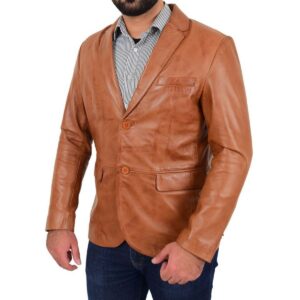 Men's Tan Leather Blazer 100% Pure Soft Sheepskin 2 Button Coat Blazer - Image 6