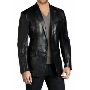 Cool New Men's Black Leather Blazer 100% Pure Soft Sheepskin 2 Button Coat Blazer - Image 1