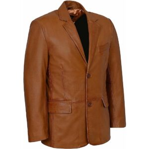 Cool Men's Lambskin Real Leather Blazer Coat TWO BUTTON Tan Soft Slim Fit Coat Blazer - Image 1