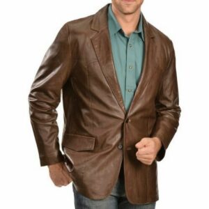 Men's Brown Blazer 100% Real Genuine Lambskin Leather Two Button Coat Blazer - Image 1