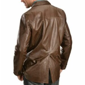 Men's Brown Blazer 100% Real Genuine Lambskin Leather Two Button Coat Blazer - Image 2