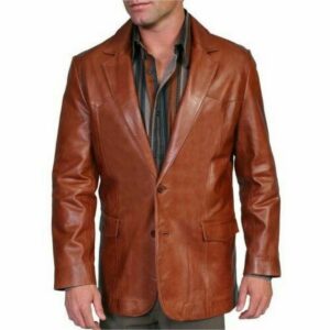 Men's Dark Tan Blazer 100% Real Genuine Lambskin Leather Two Button Coat Blazer - Image 1