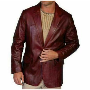 Men's Burgundy Blazer 100% Real Genuine Lambskin Leather Two Button Coat Blazer - Image 1