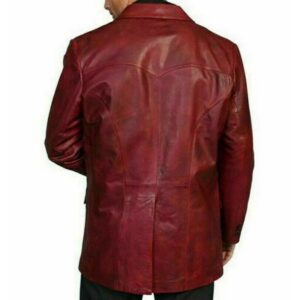 Men's Burgundy Blazer 100% Real Genuine Lambskin Leather Two Button Coat Blazer - Image 2