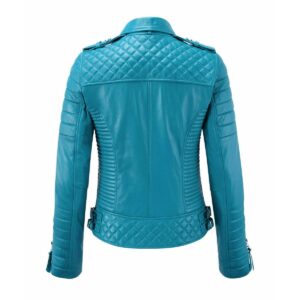 Womens Turquoise Blue Color Biker Leather Jacket