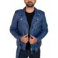 Blue Biker Leather Jacket for Men