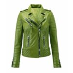 Womens Parrot Green Color Biker Leather Jacket