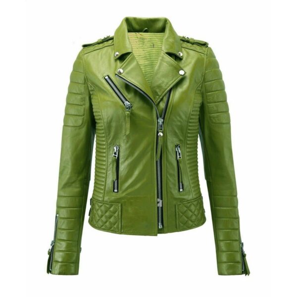 Womens Parrot Green Color Biker Leather Jacket