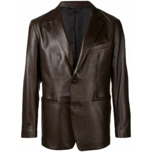 Men's Brown Genuine Lambskin Leather Blazer TWO BUTTON Real Coat Blazer - Image 1