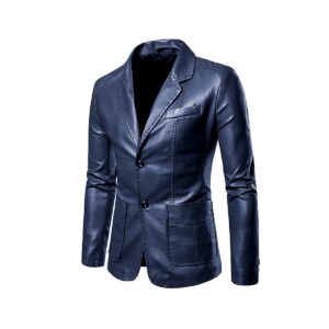 Best Selling New Men's Dark Blue Leather Blazer Real Genuine Soft Lambskin Coat Blazer - Image 1