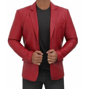 Men's Red Leather Blazer Genuine Lambskin Leather Two Button Sports Coat Blazer - Image 1