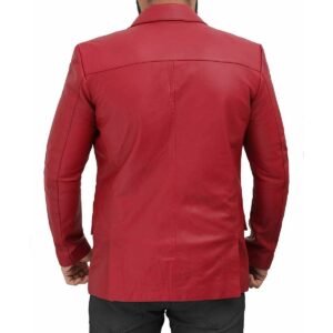 Men's Red Leather Blazer Genuine Lambskin Leather Two Button Sports Coat Blazer - Image 3