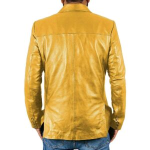 Men's Genuine Lambskin Real Leather Yellow Blazer TWO BUTTON Stylish Coat Blazer - Image 2