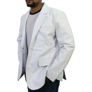 Men's Genuine Lambskin Real Leather White Blazer TWO BUTTON Stylish Coat Blazer - Image 1