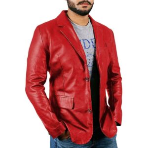 Men's Genuine Lambskin Real Leather Red Blazer TWO BUTTON Stylish Coat Blazer - Image 1