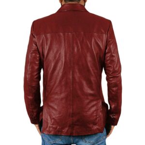 Men's Genuine Lambskin Real Leather Dark Red Blazer TWO BUTTON Stylish Coat Blazer - Image 2