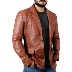 Men's Genuine Lambskin Real Leather Tan Blazer TWO BUTTON Stylish Coat Blazer - Image 1