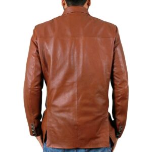 Men's Genuine Lambskin Real Leather Tan Blazer TWO BUTTON Stylish Coat Blazer - Image 2