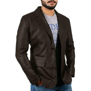 Men's Genuine Lambskin Real Leather Brown Blazer TWO BUTTON Stylish Coat Blazer - Image 1