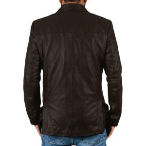 Men's Genuine Lambskin Real Leather Brown Blazer TWO BUTTON Stylish Coat Blazer - Image 2